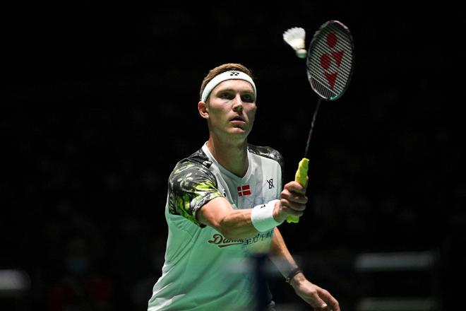 Back with a bang: Viktor Axelsen of Denmark in action against Viditsarn Kunlavut of Thailand during their men’s singles final. Axelsen regained the men’s singles title he had won in 2015.