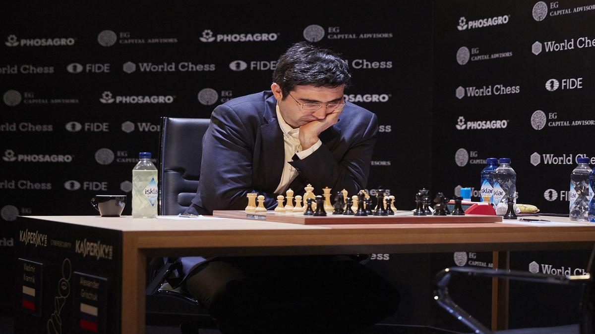 World chess champion Vladimir Kramnik at the launch of the man versus  machine chess tournament in London. Kramnik told the launch he was  confident he could reclaim humanity's supremacy over technology in