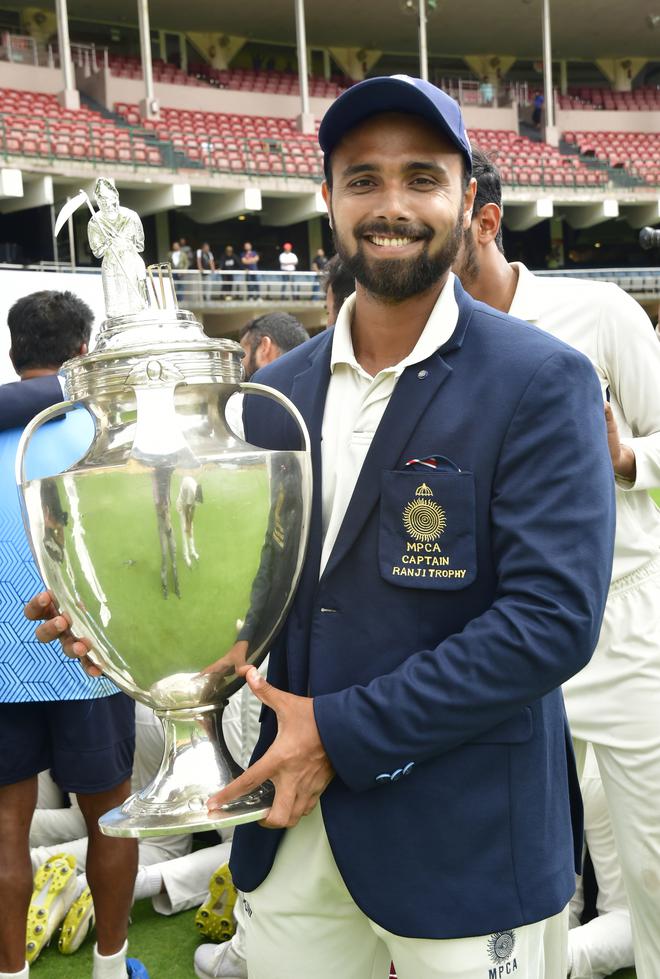 The big prize: Madhya Pradesh captain Aditya Shrivastava with the trophy. “We believed right from the day this Ranji season started that we could win the title,” declared the confident captain.