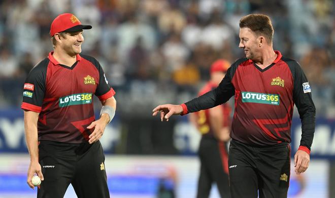 Days of yore: Shane Watson and Brett Lee in action for World Giants during the final.