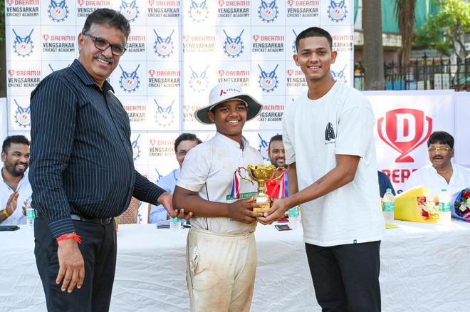 Yashashvi Jaiswal during the prize distribution ceremony of the U-14 MCA trials tournament on Friday.