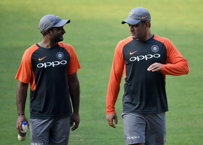 Comrades: Ambati Rayudu (left) in conversation with M. S. Dhoni during a practice session in Visakhapatnam ahead of an ODI between India and West Indies in October, 2018. Rayudu says he has had a “clear chat” with Dhoni on how he can get better and what CSK expects from him.