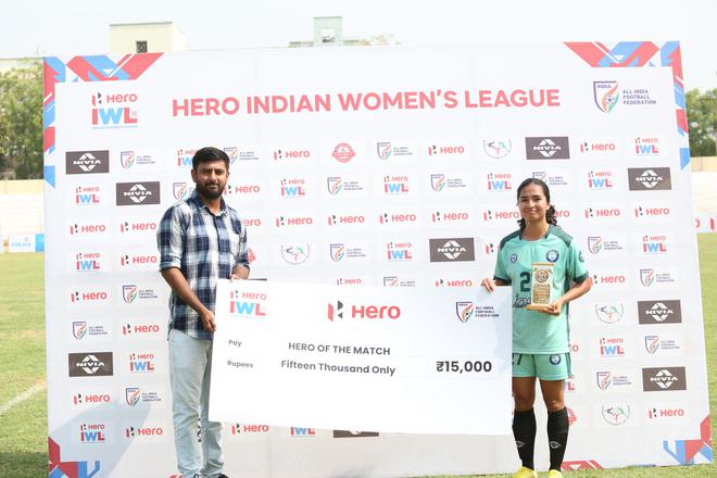 Rodriguez receives the ‘Hero of the Match’ award after the match between Lord’s FA and Celtic Queens, where she scored a hat-trick. 