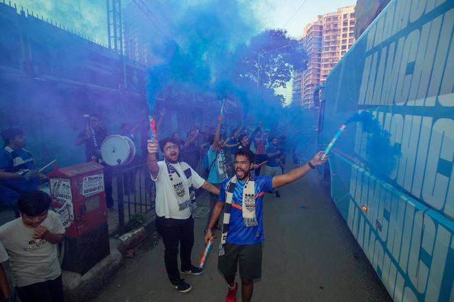 Showing their love: The return of Mumbai City FC’s home games have been marked with chants, a team bus welcome, and a flare show. The fans have also added a march from one end of the arena to the other.