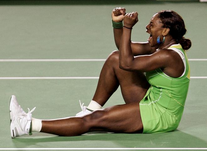 FILE PHOTO: Serena Williams of the U.S. celebrates after winning the women’s finals match against Russia’s Maria Sharapova at the 2007 Australian Open.