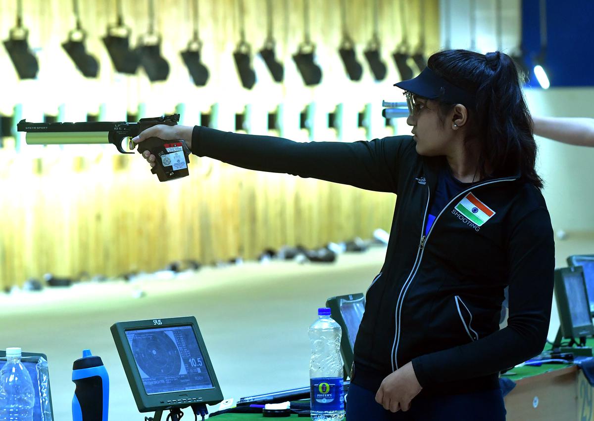 Booking the ticket: Esha Singh won India’s 15th Paris Olympics quota with a gold medal in the women’s 10m Air Pistol final in the Asian Olympic Qualifier in Jakarta recently.