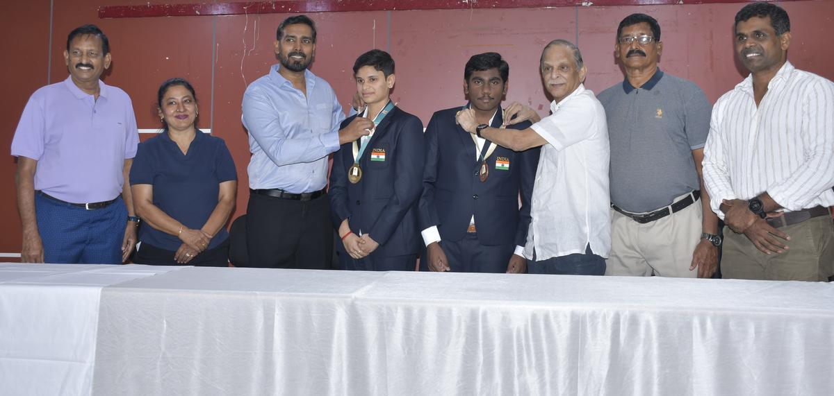 Sharath Kamal felicitated paddlers Baby Sahana Ravi and Y. Nithish, medallists at the recently concluded Youth Asian Para Games in Dubai.
