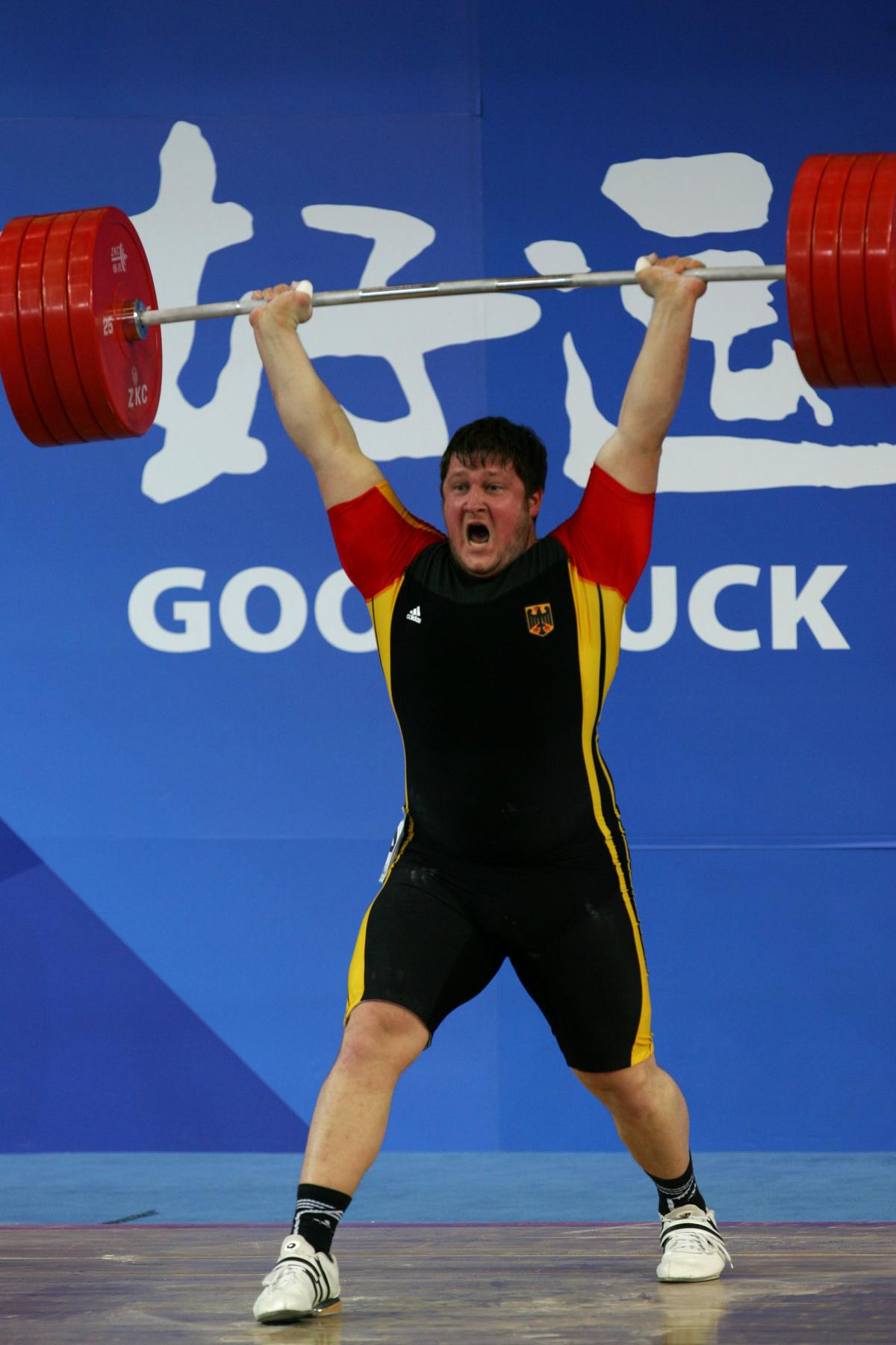 Matthias Steiner during the weightlifting event at the 2008 Beijing Olympics.