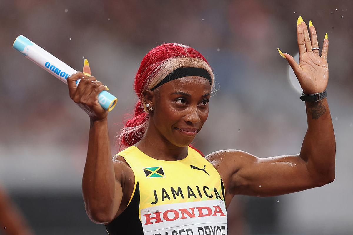 Shelly-Ann Fraser-Pryce prior to the 4x100m women’s relay final, the last race of her career, at the World Athletics Championships at the National Stadium in Tokyo on September 21.