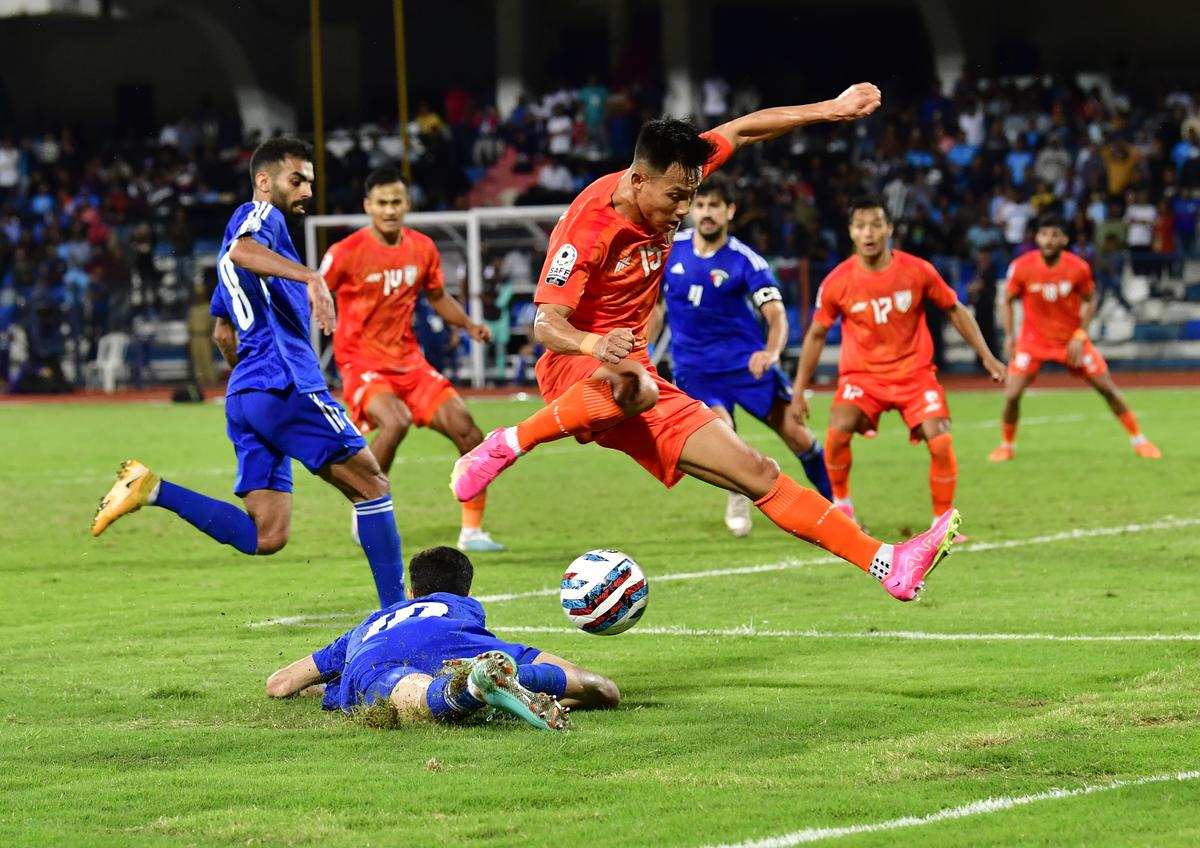 Giant leap: India’s Sandesh Jhingan in action during the SAFF final. 
