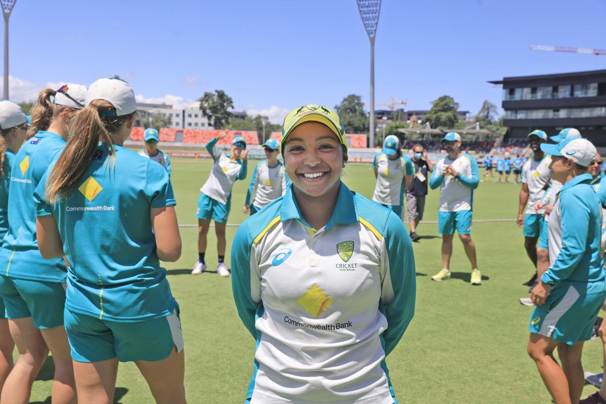 Alana King after receiving her ODI cap during the Women's Ashes in 2022. 