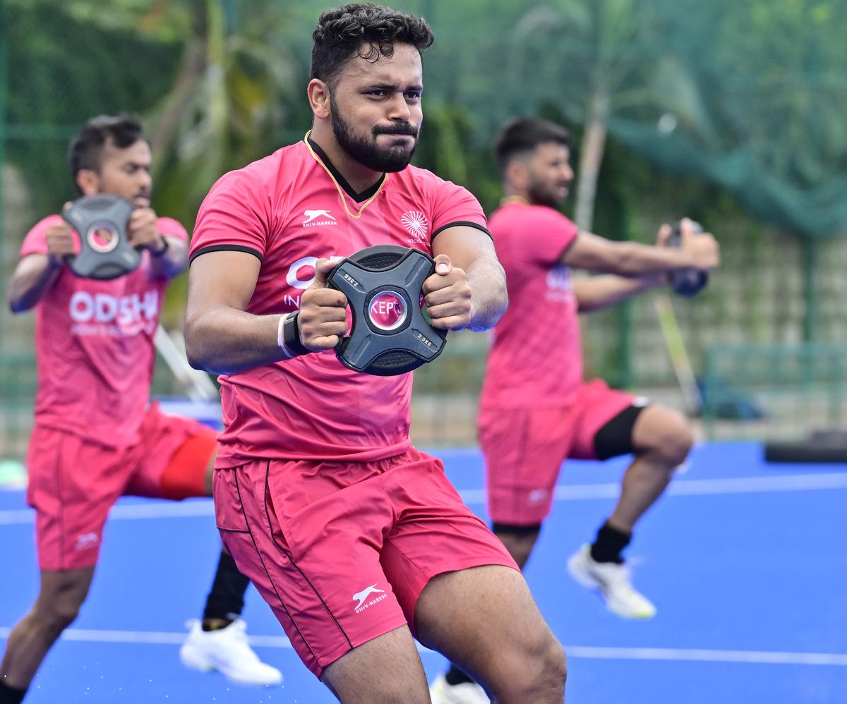 Harmanpreet Singh, Indian field hockey team captain, during training at Sports Authority of India, for the 2024 Olympic Games in Paris, France.