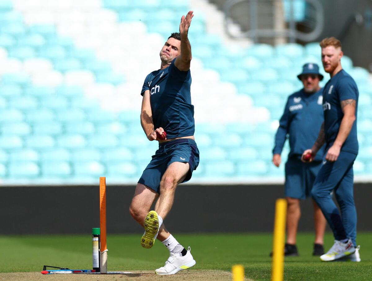 England’s James Anderson during training.