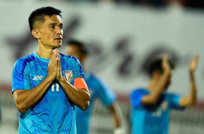 For the people: Indian football team captain Sunil Chhetri acknowledges fans after their 2-0 win against Kyrgyz Republic in the Tri-Nation International football tournament last month.