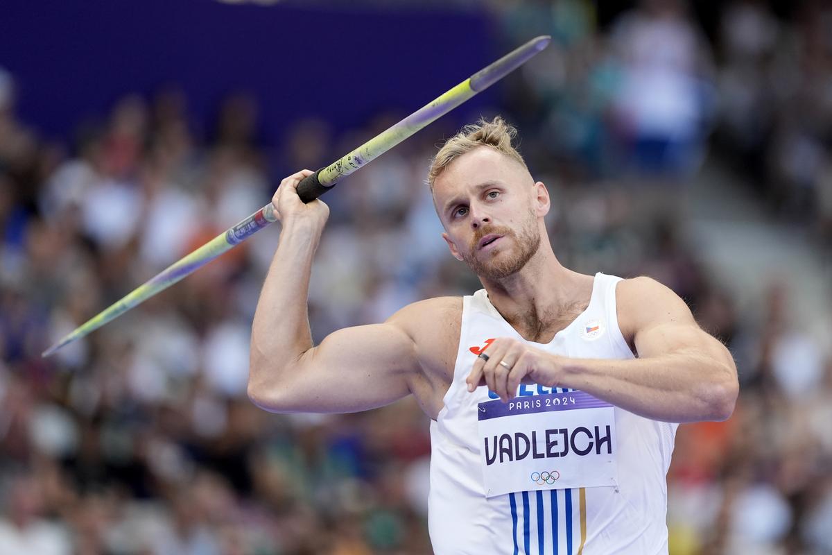 Jakub Vadlejch, of Czechia, competes during the men’s javelin throw qualification at the 2024 Summer Olympics. 