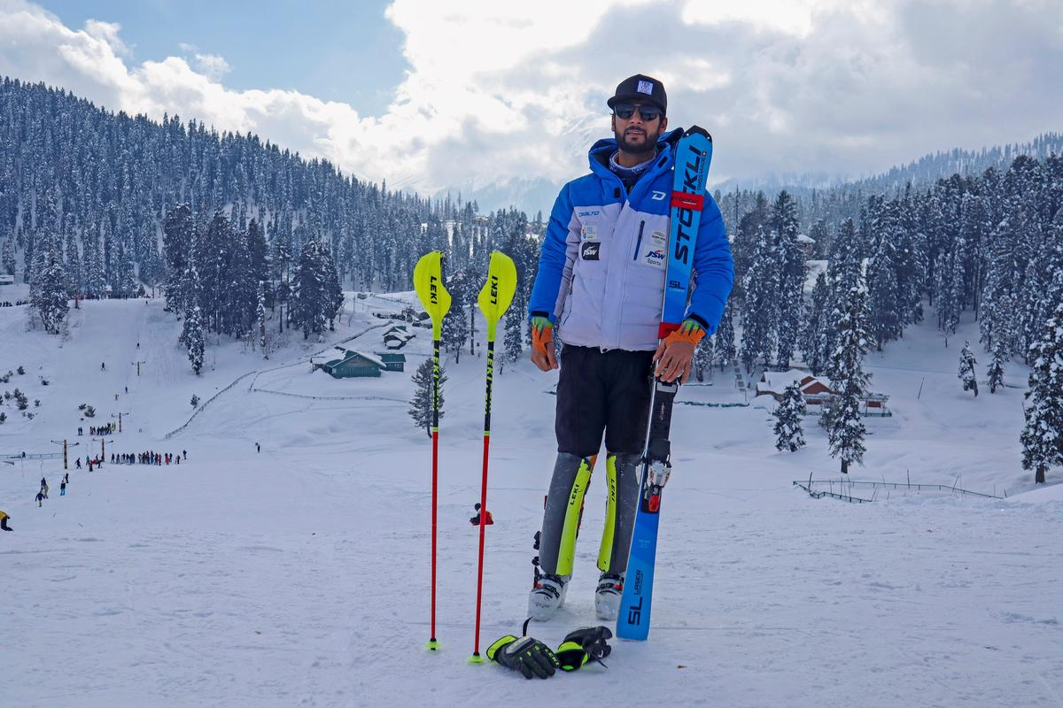 Alpine Skier Arif Khan at the famous ski resort in Gulmarg, Srinagar on January 27, 2022.