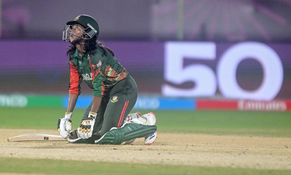 Shorna Akter of Bangladesh celebrates after scoring a half-century.