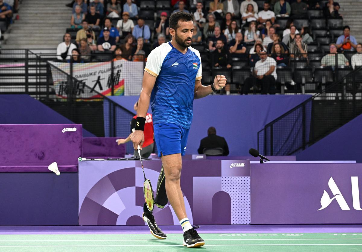 Kumar Nitesh against Daniel Bethell of Britain during the men’s singles SL3 gold medal match.  