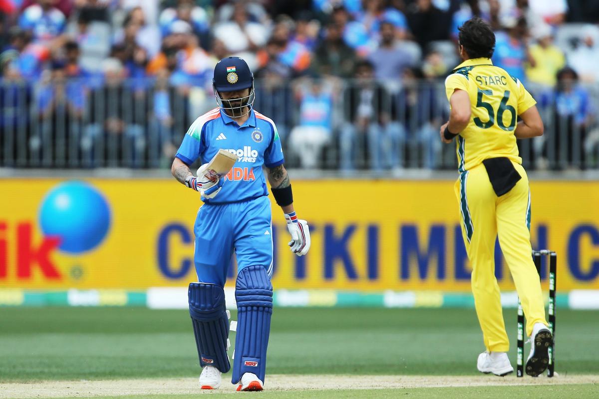 Virat Kohli was dismissed for an eight-ball duck by Mitchell Starc in the first ODI in Perth.