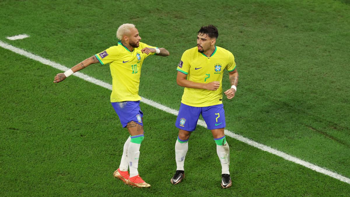 Brazil's Lucas Paqueta celebrates with teammates Vinicius Junior and  News Photo - Getty Images