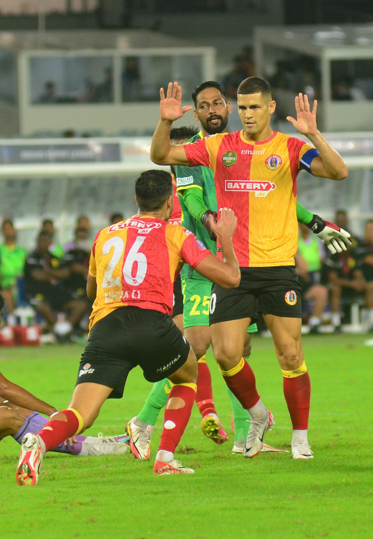 Two good: Skipper Cleiton Silva (right) scored a brace as East Bengal opened their account against Hyderabad FC.