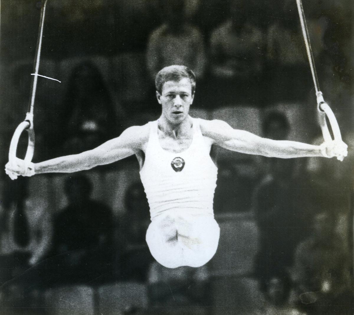 Nikolai Andrianov of the Soviet Union in action at the Moscow Olympics 1980.