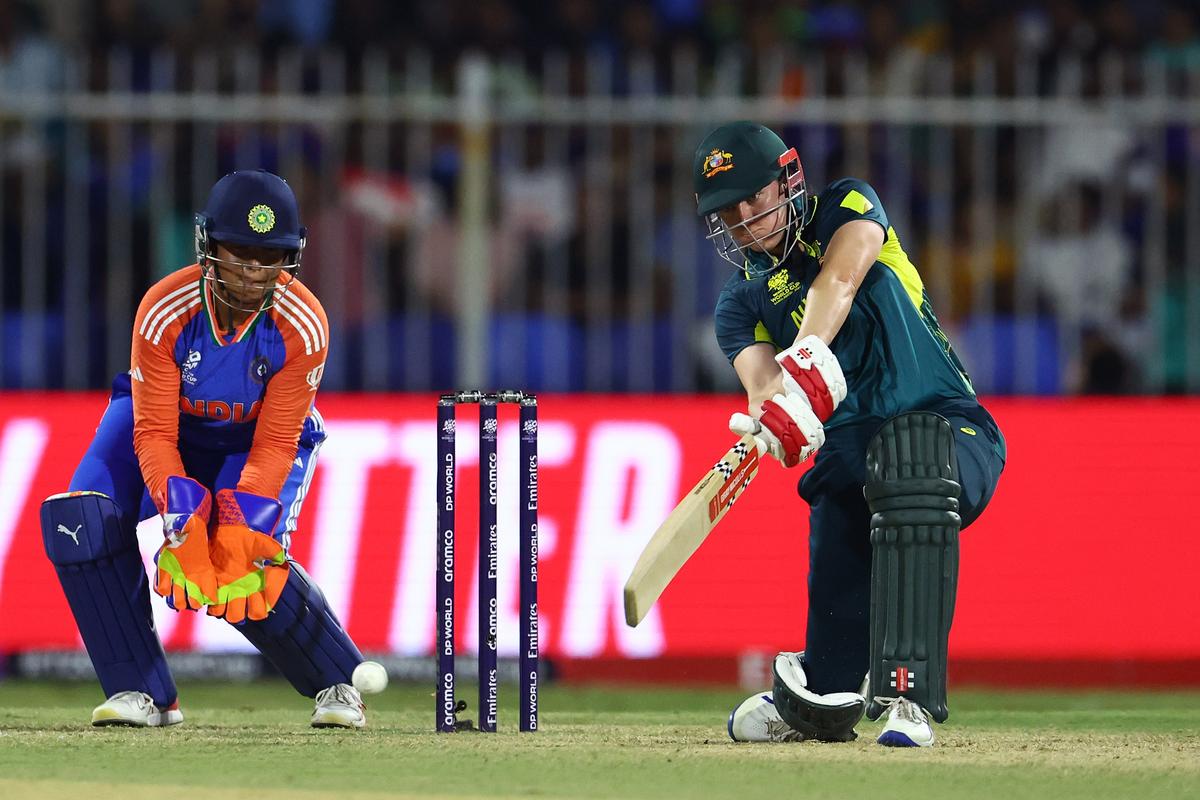 Foot on the gas: McGrath of Australia plays a shot during the ICC Women’s T20 World Cup 2024 match against India at the Sharjah Cricket Stadium.