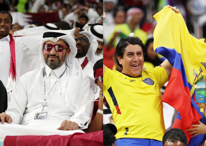 Qatar and Ecuador fans in a celebratory mood before the opening match at the Al Bayt Stadium. 