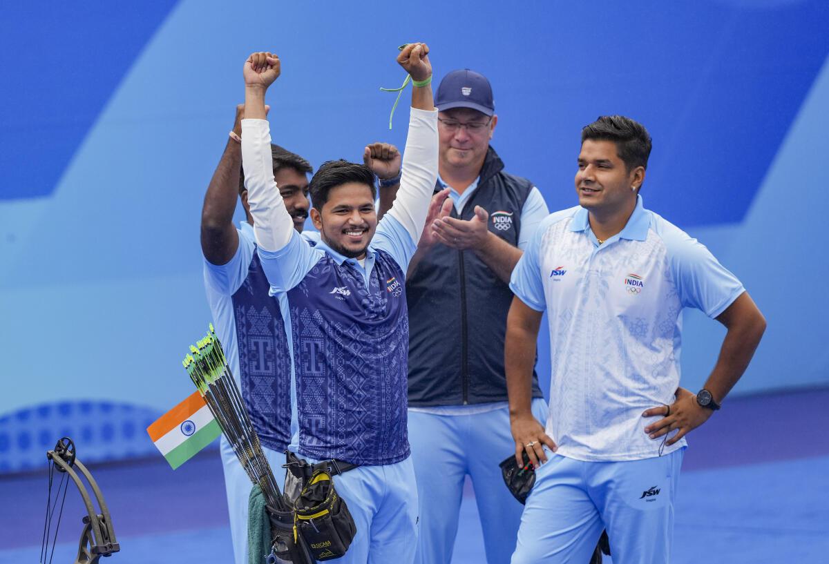 Beating bhaiyya for gold: Ojas Deotale led an Indian one-two in the compound men’s individual gold medal match.