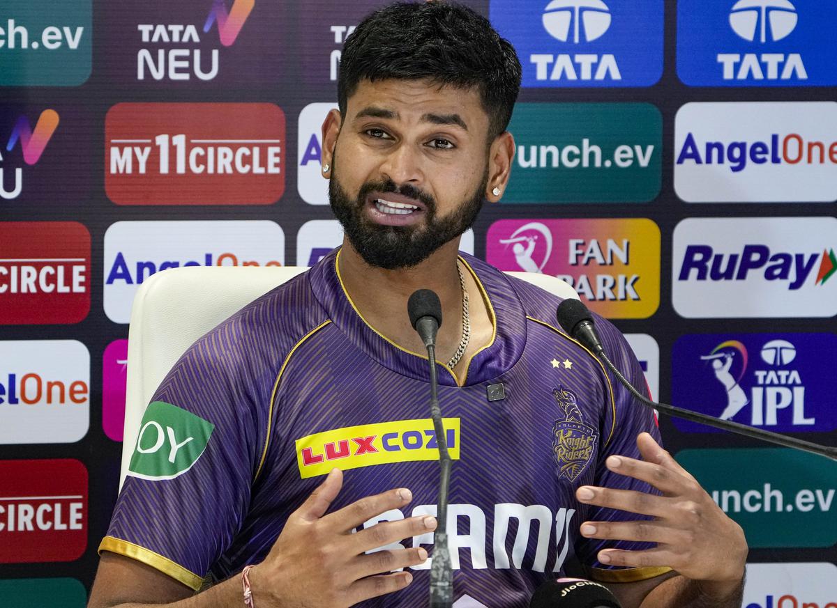 Iyer addresses the media ahead of the IPL match against SRH, in Kolkata.