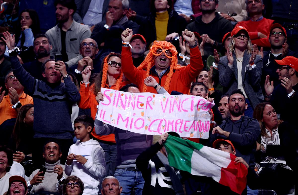 Fans during the final of the ATP Finals between Italy’s Jannik Sinner and USA’s Taylor Fritz at the Inalpi Arena in Turin, Italy, on Sunday.