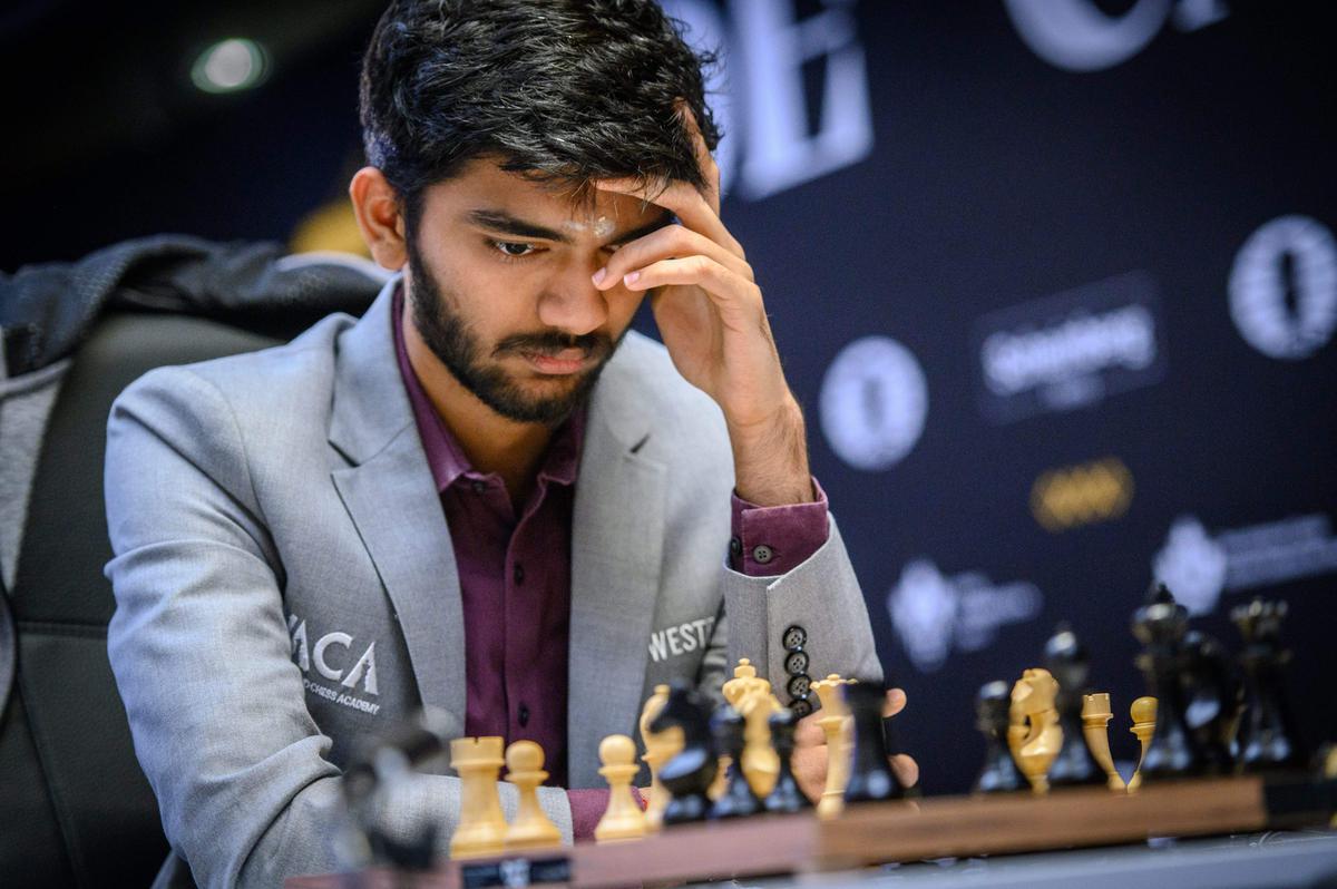 Toronto: Grandmaster D. Gukesh of India during the Round 11 match against Grandmaster Fabiano Caruana. 