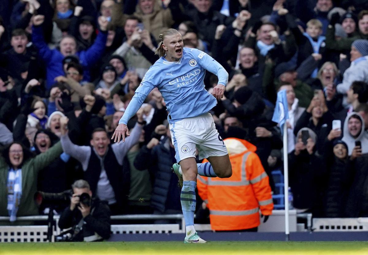 Manchester City’s Erling Haaland celebrates fastest 50th goal in Premier League history 