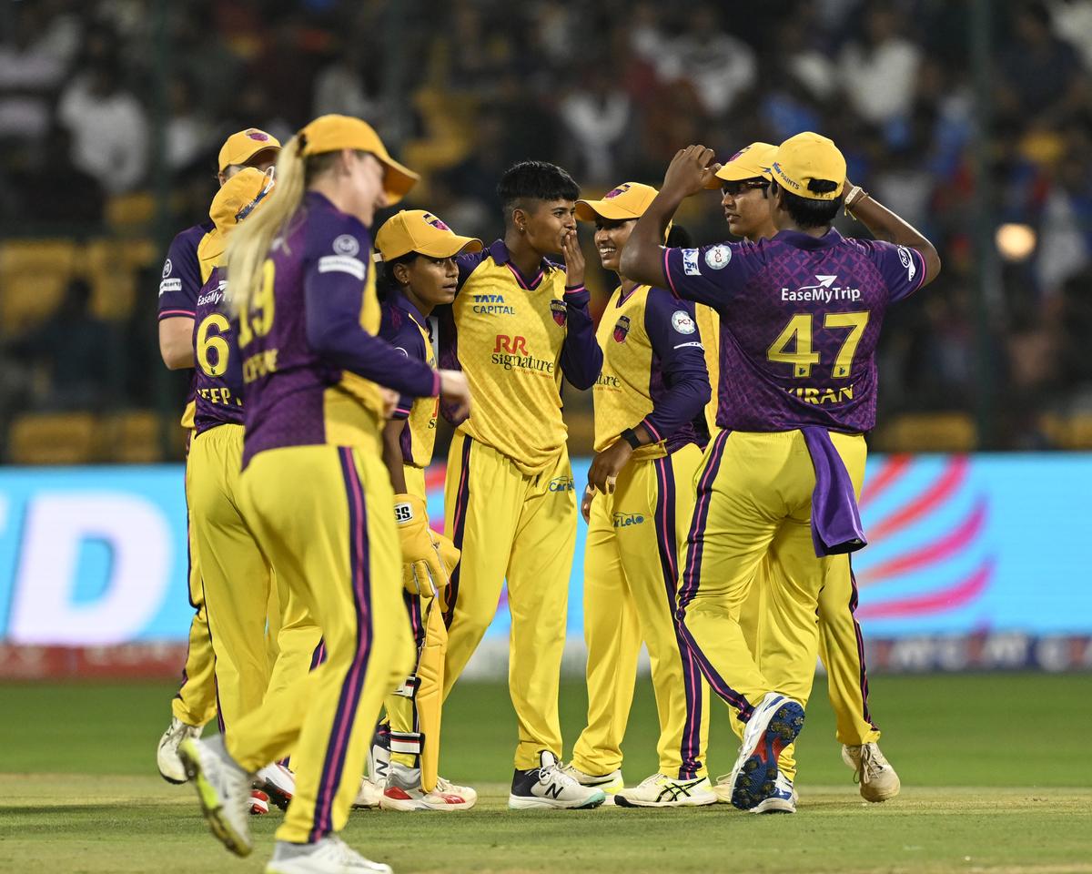 FILE PHOTO: Kranti Goud along with her teammates celebrates a wicket against Delhi Capitals in WPL 2025.