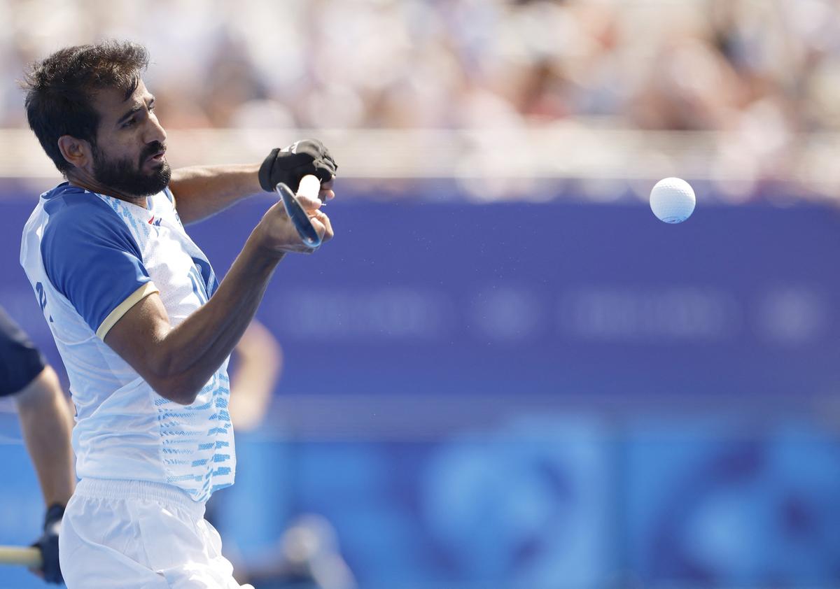 Paris 2024 Olympics - Hockey - Men’s Pool B - India vs Argentina - Yves-du-Manoir Stadium, Colombes, France - July 29, 2024.
Gurjant Singh of India in action. 