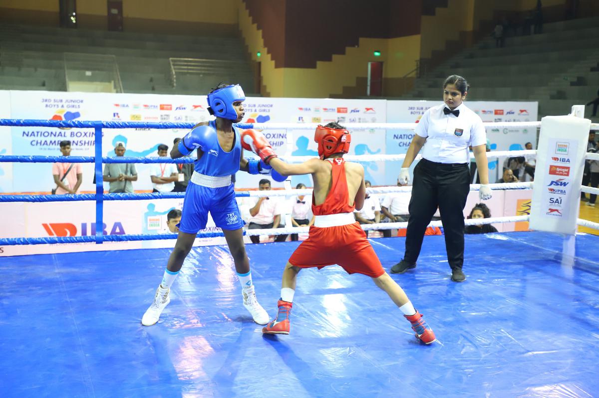 Boxers in action at the 3rd Sub Junior National Championship in Greater Noida.