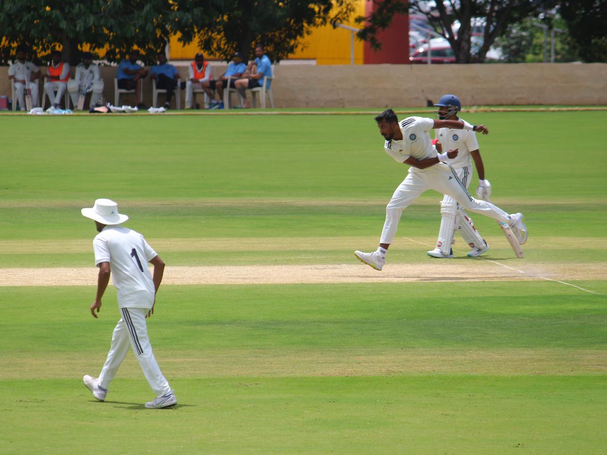 Ishan Porel of East Zone during the day 3 of Duleep Trophy quarterfinal against Central Zone. 