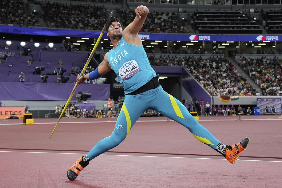 India's Sachin Yadav competes in the men's javelin throw final at the World Athletics Championships in Tokyo on September 18, 2025.