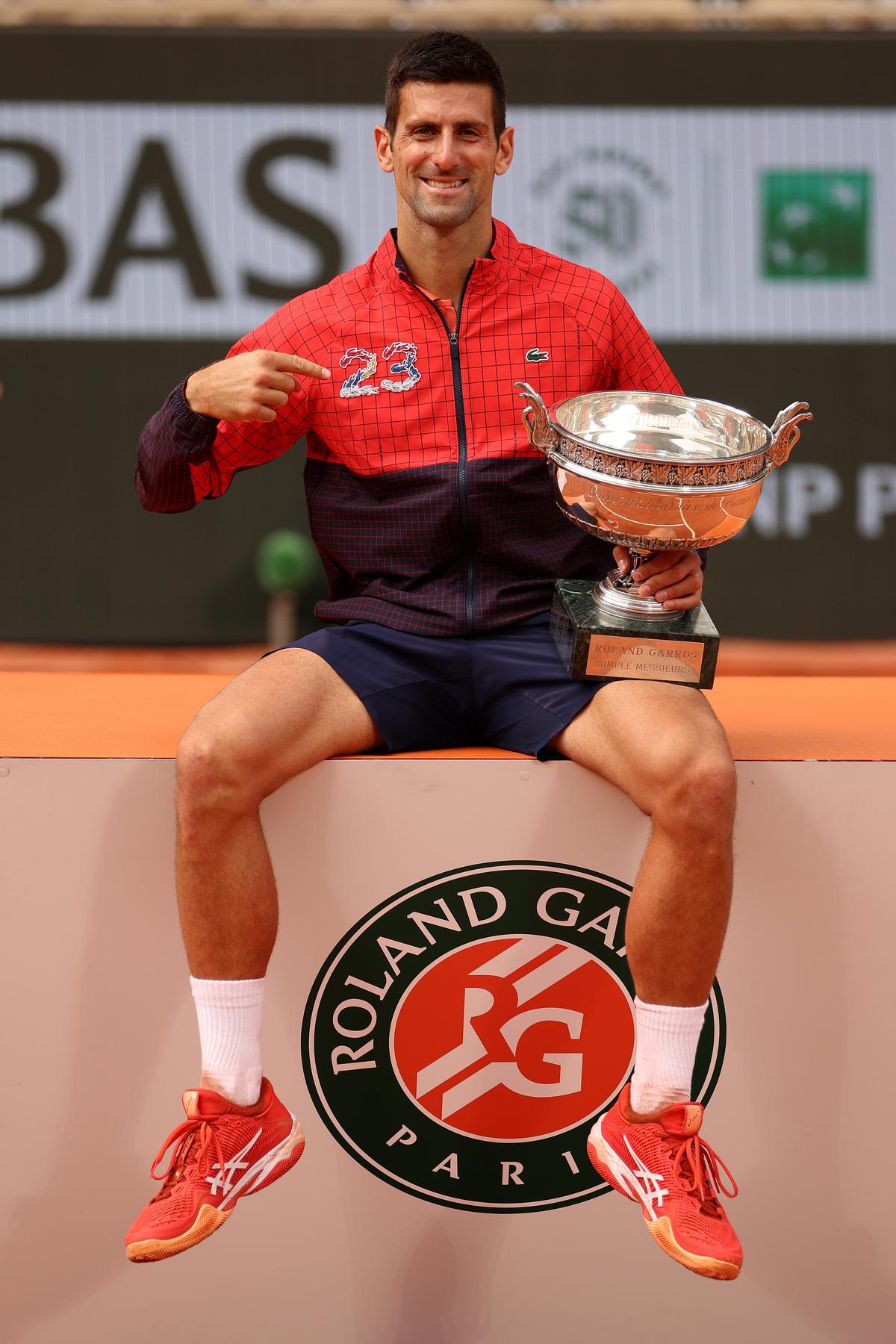 Serbia’s Novak Djokovic with the Musketeers’ Cup after winning the men’s singles title at French Open 2023.