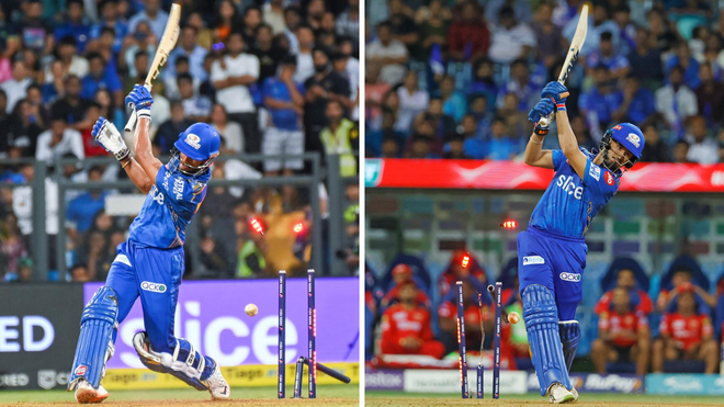 Tilak Varma (L) and Nehal Wadhera (R) were castled by Arshdeep pearlers in the final overs.