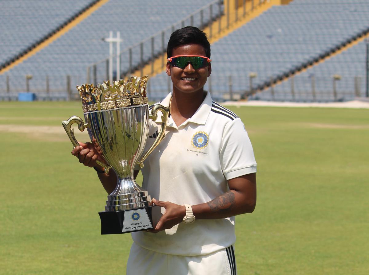 East Zone captiain Deepti Sharma with the coveted Women’s Inter Zonal Multi-Day Trophy.