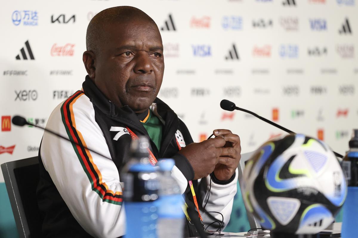 Zambia head coach Bruce Mwape during the press conference ahead of opening match and Women’s World Cup game against Japan.