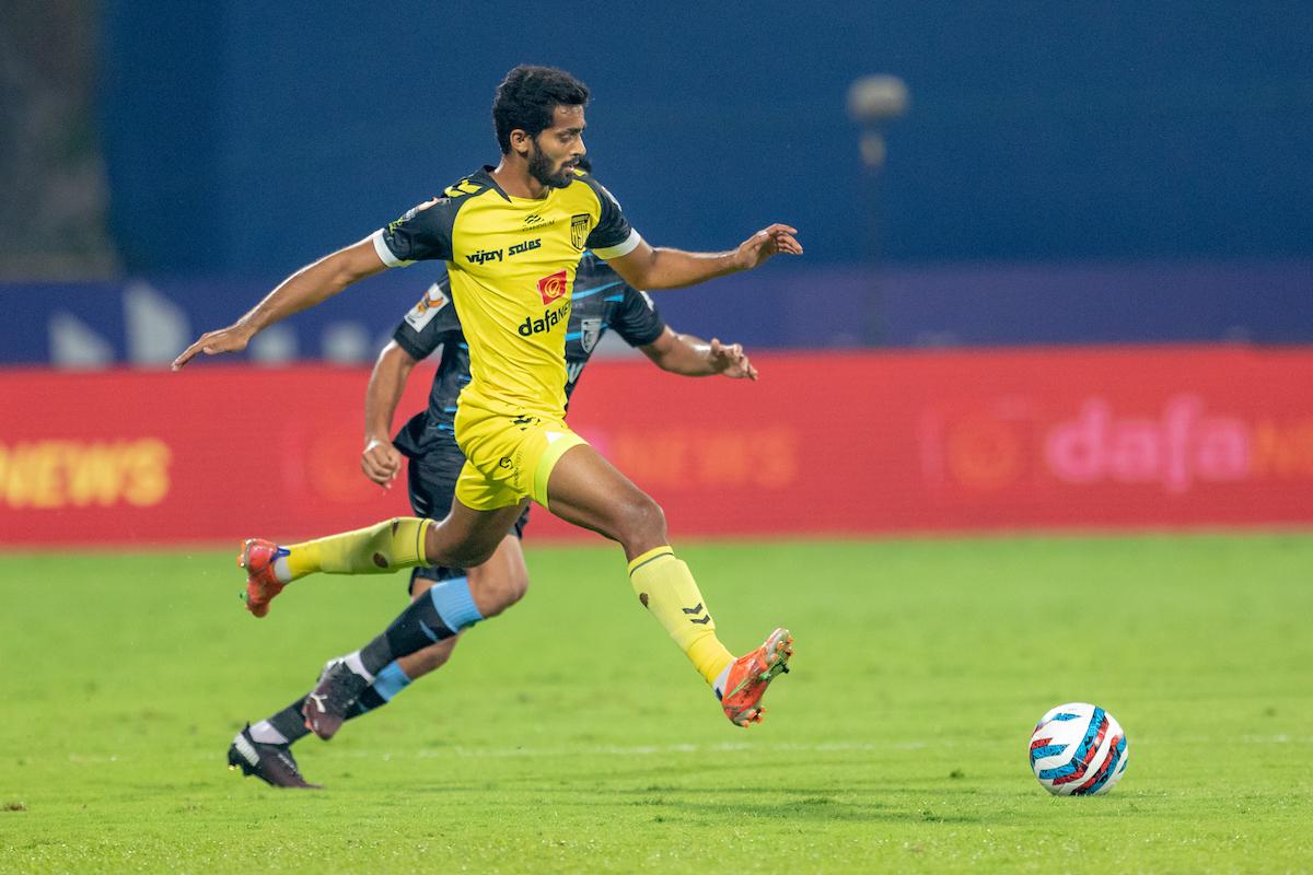 Akash Mishra in action for Hyderabad FC in the Indian Super League last season.