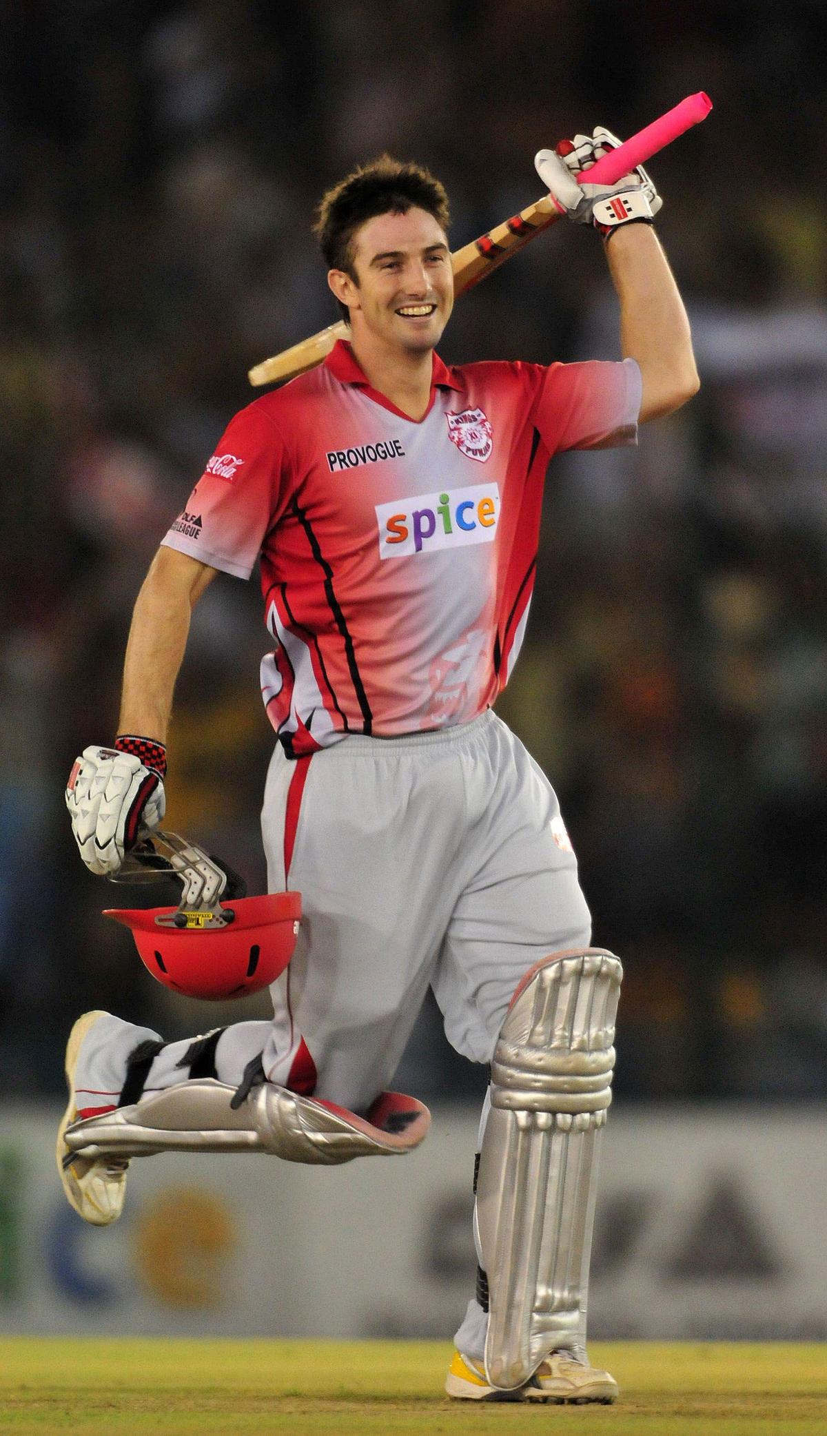 Shaun Marsh celebrates scoring a century in IPL 2008 in Mohali. He ended that season with the Orange Cap (highest run-scorer).