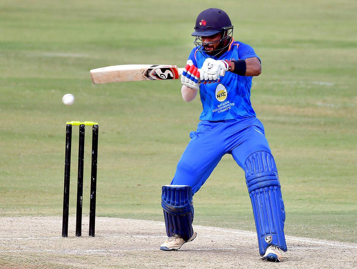 Shubham Ranjane of Mumbai plays a shot during the Vijay Hazare Trophy match against Tamil Nadu in Kalavakkam near Chennai in 2018. 