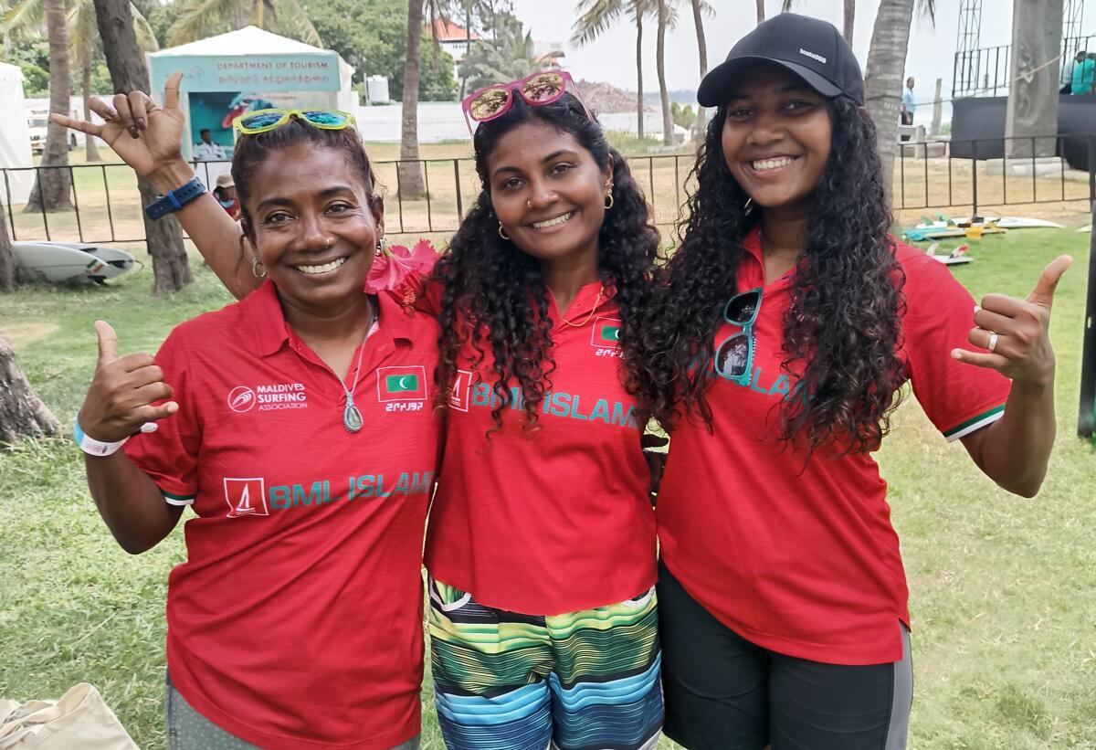 Maldives’ women surfers at the Asian Surfing Championships in Mahabalipuram. 