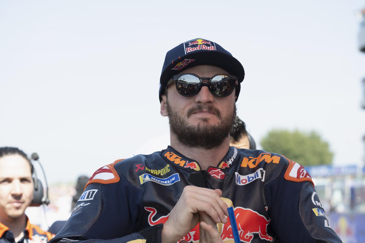Jack Miller of Australia and Bull KTM Factory Racing prepares to start on the grid during the MotoGP race during the MotoGP Of San Marino - Race at Misano World Circuit on September 10, 2023.