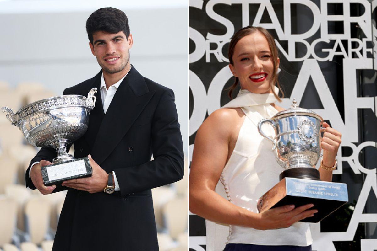 Spain’s Carlos Alcaraz (left) and Poland’s Iga Swiatek (right) won the singles titles at the French Open in Paris this year.