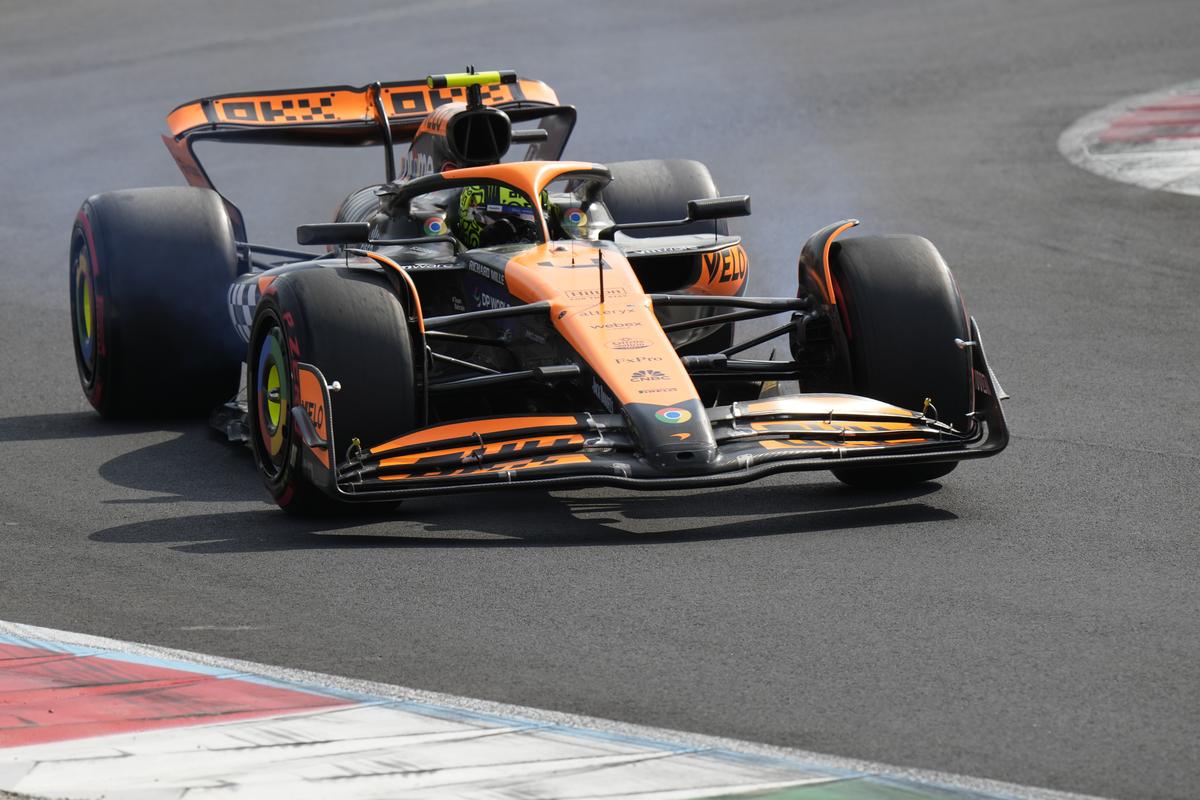 McLaren driver Lando Norris of Britain steers his car during qualifying session ahead of the Formula One Italian Grand Prix race at the Monza racetrack.