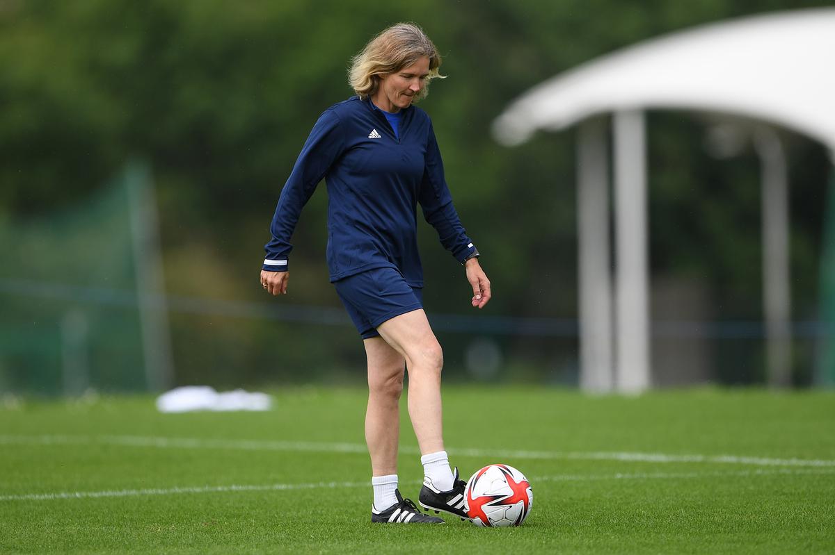 FILE PHOTO: Hege Riise, Head Coach of Great Britain looks on during the Team GB Football Camp at Loughborough University.